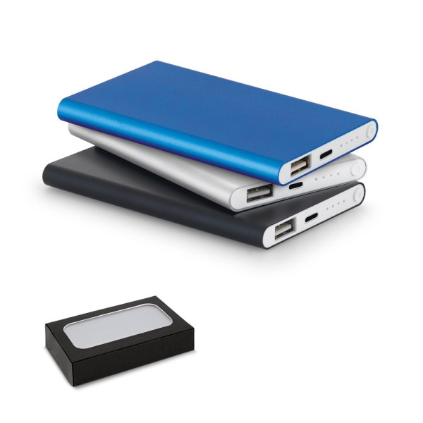 MARCET. Slanke powerbank 4'000 mAh in gerecycled aluminium (100% rAL) en gerecycled ABS (100% rABS)