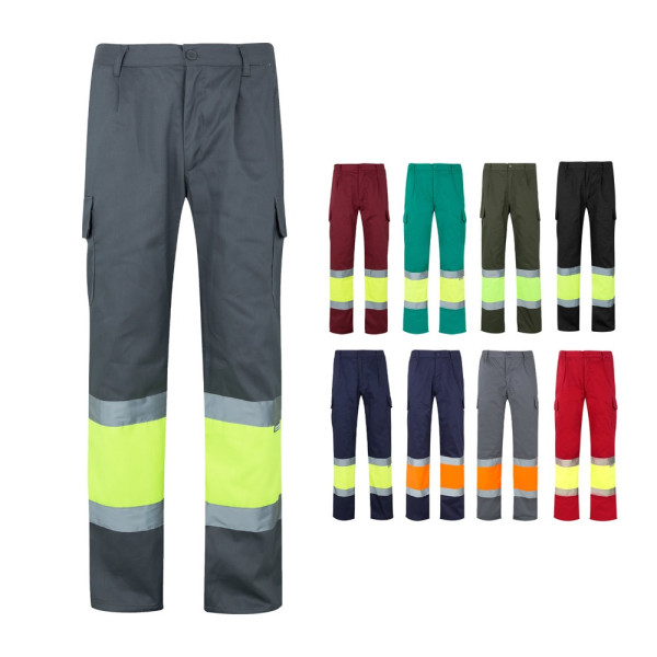 VL ATHENA. Tweekleurige broek van keperstof (210g/m²), gevoerd, met meerdere zakken, van katoen (20%