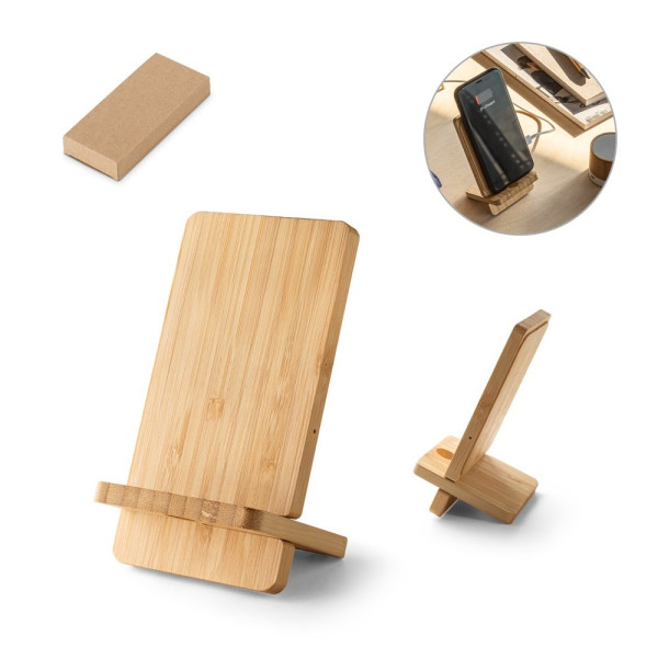 LANGE. Smartphonehouder met 15W snelle draadloze oplader in bamboe