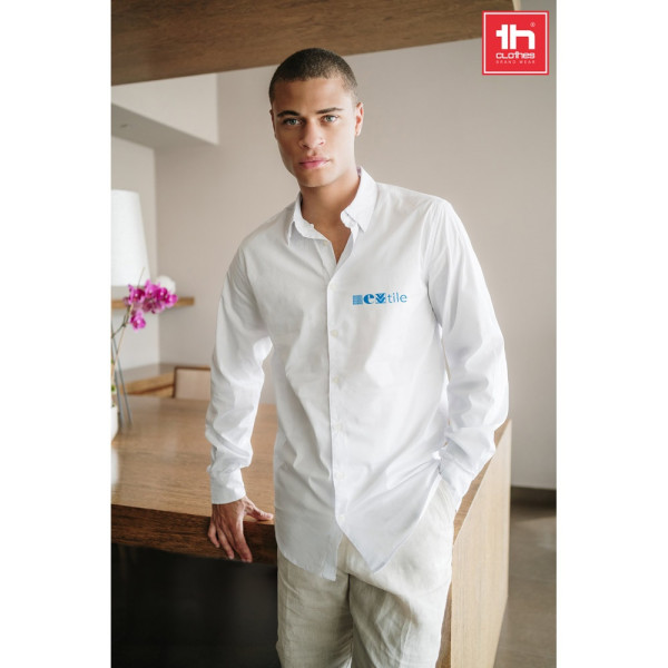THC PARIS WH. Herenhemd in popeline met lange mouwen. Witte kleur