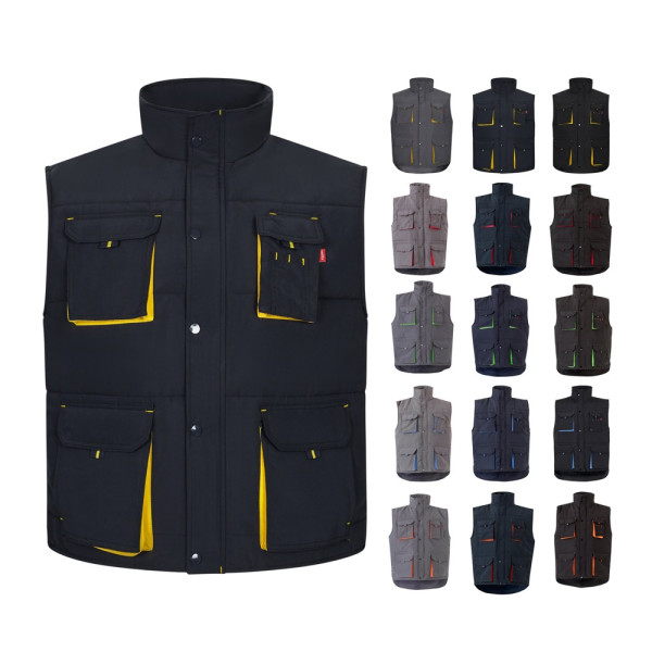 VL NERGAL. Gewatteerd vest, tweekleurig, met meerdere zakken (120g/m²), van polyester (100%)