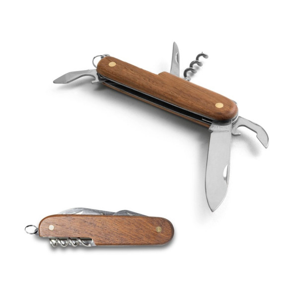 BELPIANO. Multifunctioneel zakmes van roestvrij staal en hout