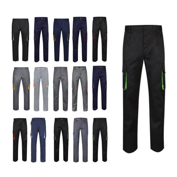 VL HYPNOS. Tweekleurige keperstof broek met meerdere zakken (200g/m²), van katoen (35%) en polyester