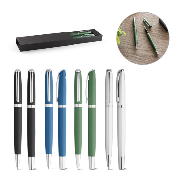 RE-LANDO-SET. Roller en balpen set met gerecycled aluminium (100% rAL) behuizing