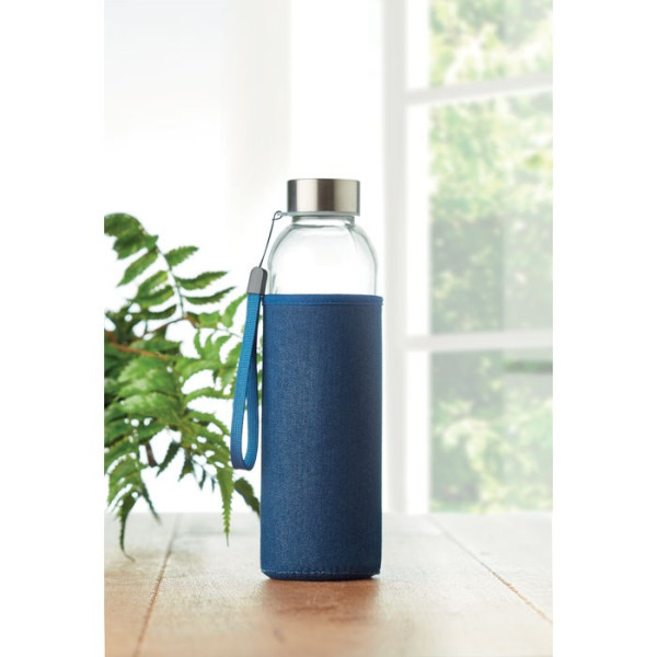 UTAH DENIM - Glazen drinkfles in tasje 500ml