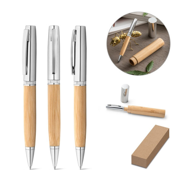 FUJI. Bamboe en metalen balpen met etui