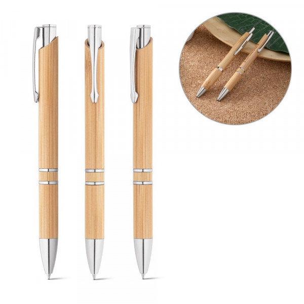 BETA BAMBOO. Bamboe balpen met clip en metalen details