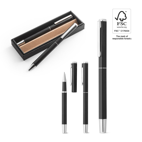 LEAH. Roller en balpen set van aluminium (94% rAL) met clip