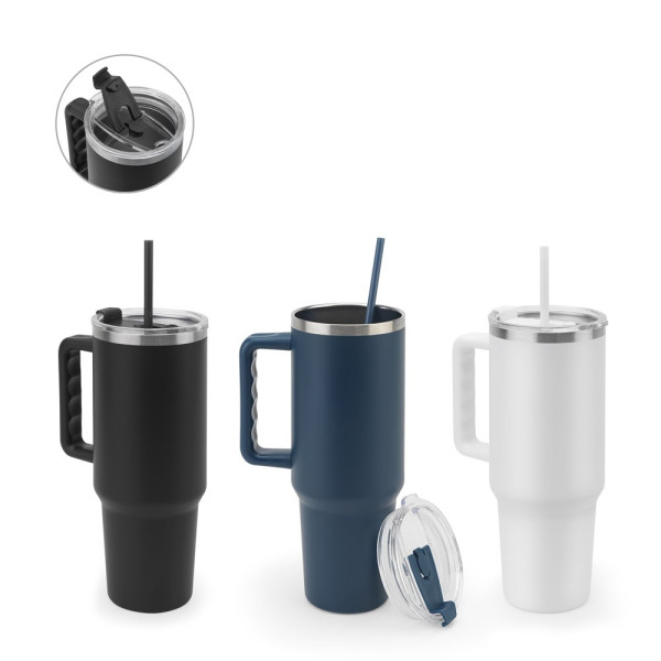 JOYNER XL. Grote roestvrijstalen reisbeker (91% gerecycled) met vacuüm geïsoleerde dubbele wand en e