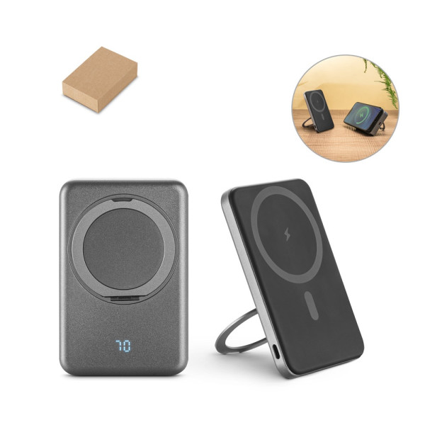 WARSHEL 5. 5'000 mAh magnetische powerbank met 15W supersnelle draadloze oplader in gerecycled ABS (