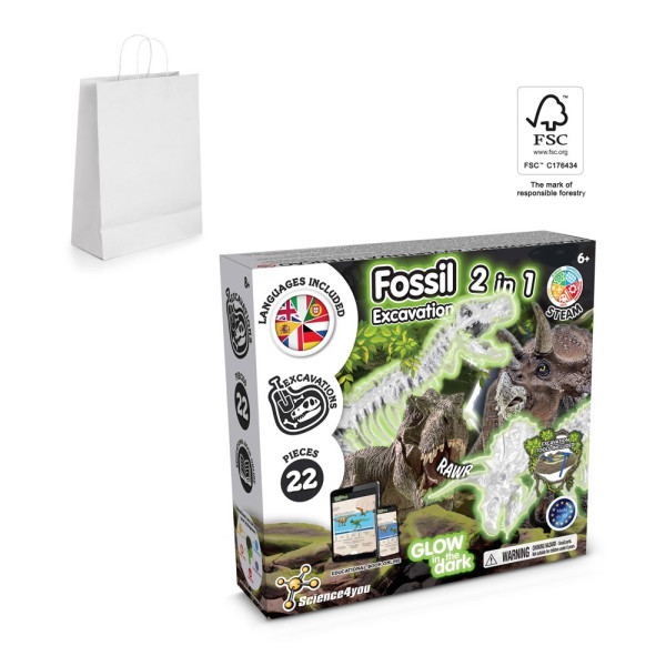 2 in 1 Fossil Excavation Kit II. Educatief spel geleverd met een kraftpapier cadeauzakje (90 g/m²), 