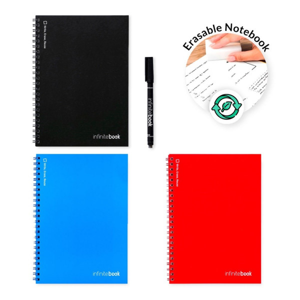 INFINITEBOOK PLAIN A5. Infiniteboek met flexibele kaft en 15 gelinieerde whiteboardpagina's