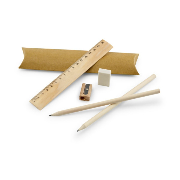RHOMBUS. Schrijfset voor school: liniaal, potlood, gum en puntenslijper