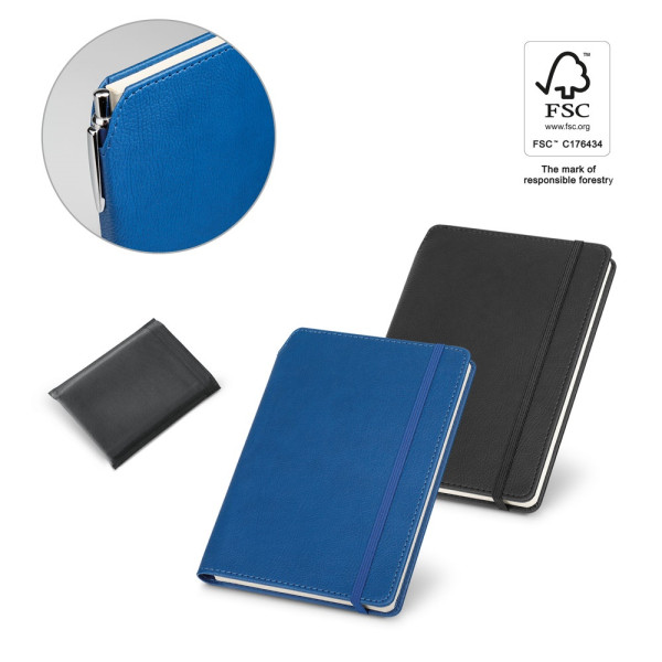 MORIAH. A5 notitieblok in PU met gelinieerde pagina's, uit FSC™ gecertificeerd materiaal en andere g