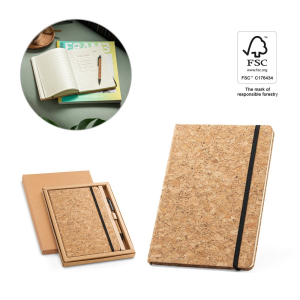 FREUD. A5 notitieblok en balpen in kurk