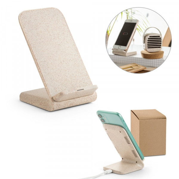 ENGLERT. Smartphonehouder met 10W snelle draadloze oplader in gerecycled ABS (100% rABS) en tarwestr