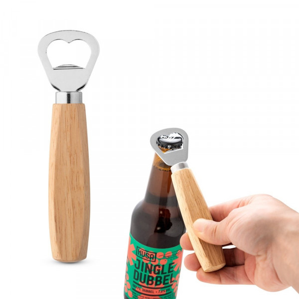 HOLZ. Flessenopener van metaal en hout