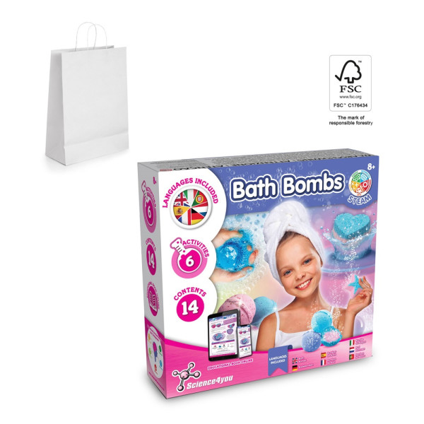 Bath Bombs Kit II. Educatief spel geleverd met een kraftpapier cadeauzakje (90 g/m²), uit FSC™ gecer