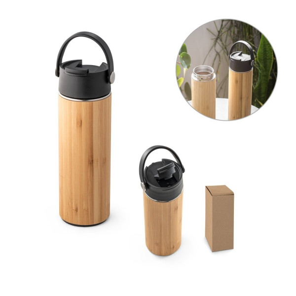 LAVER. Thermosfles in bamboe, roestvrij staal en PP 440 mL