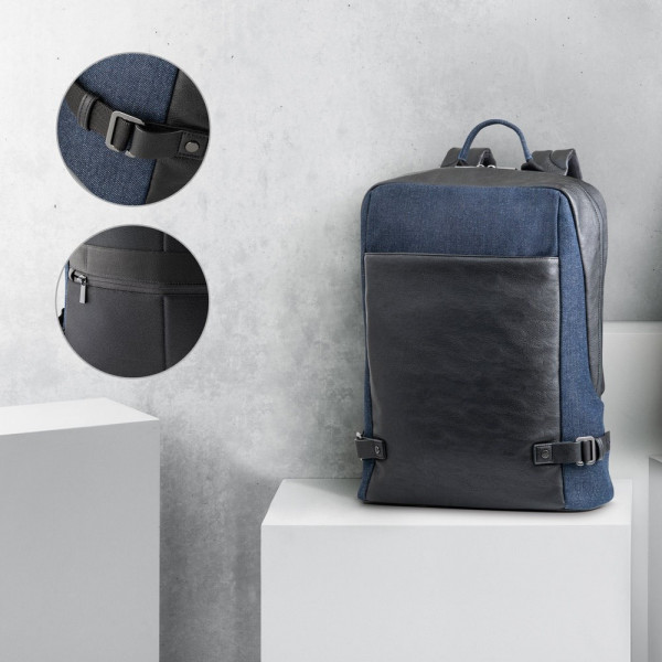 DIVERGENT BACKPACK I. Laptop rugzak tot 15'6'' in denim en PU