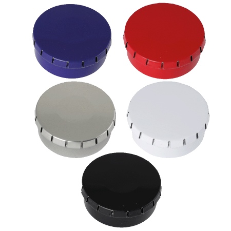 Rond click clack blik (Ø 53 mm) met divers Europees snoep