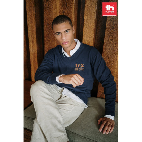 THC MILAN. Pullover met V-hals voor heren in katoen en polyamide