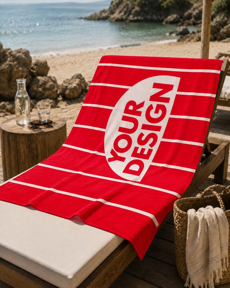 Custom-made strandlaken 100 x 180 (2 kleuren geweven) met 400gsm