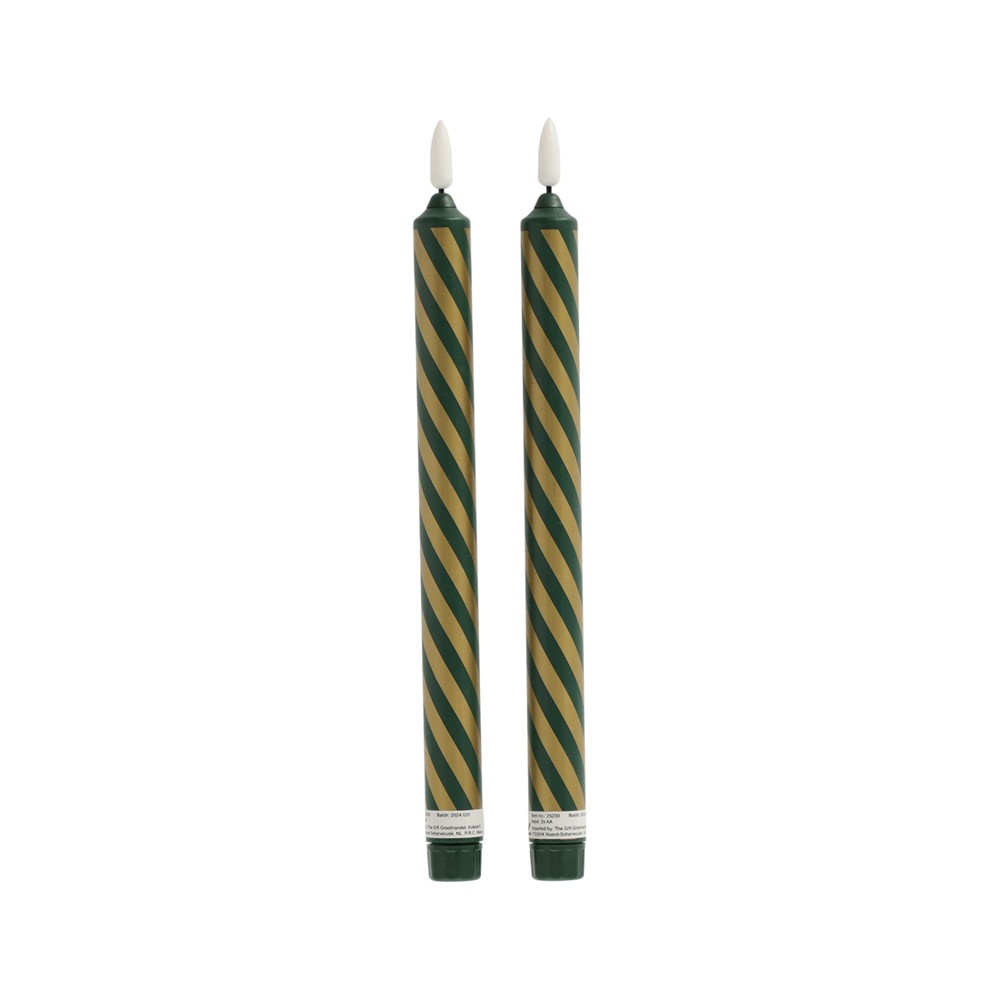 JENS Living LED Kaars Gestreept Groen/Goud /2