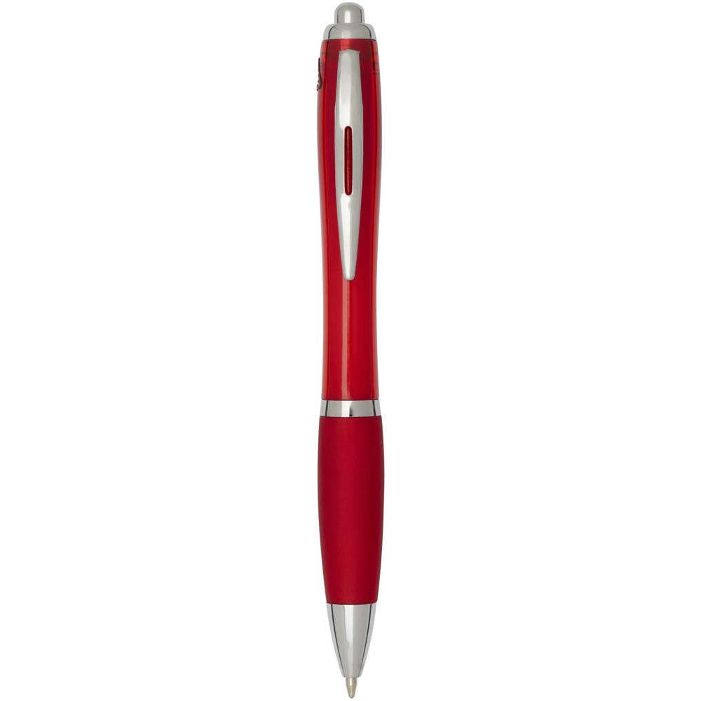 Nash balpen van RCS gerecycled plastic met gekleurde behuizing en grip (blauwe inkt) - Rood