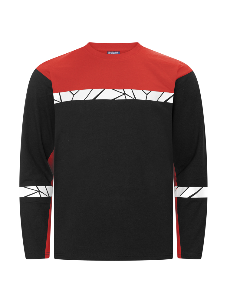 7002 T-SHIRT LANGE MOUWEN - Zwart/Rood