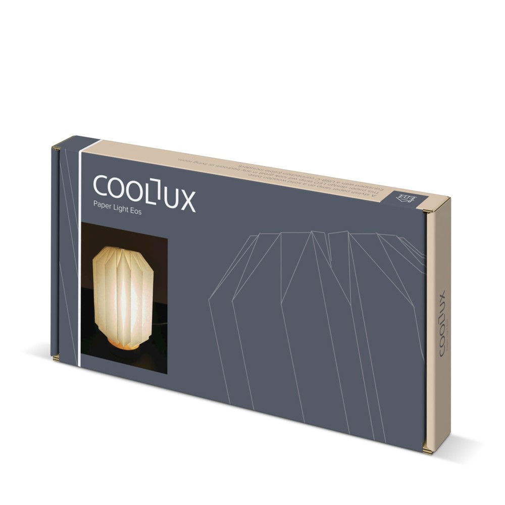 Coollux vouwbare papieren LED lamp Eos op houten voet, 25 cm (brievenbus doos)