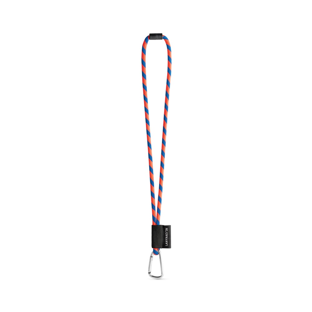 75089. Set lange draagkoordbuis (Ø 7 mm) met 55 mm D-vormige karabijnhaak en Ø 7 mm veiligheidssluiting - Oranje hexachrome, Royal blauw