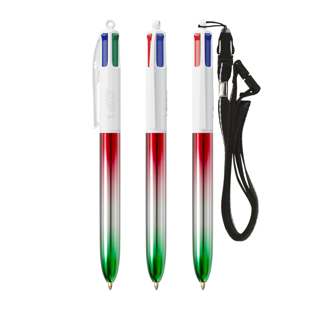 BIC® 4 Colours® Flags Collection + lanyard - Rood - zilver - groen