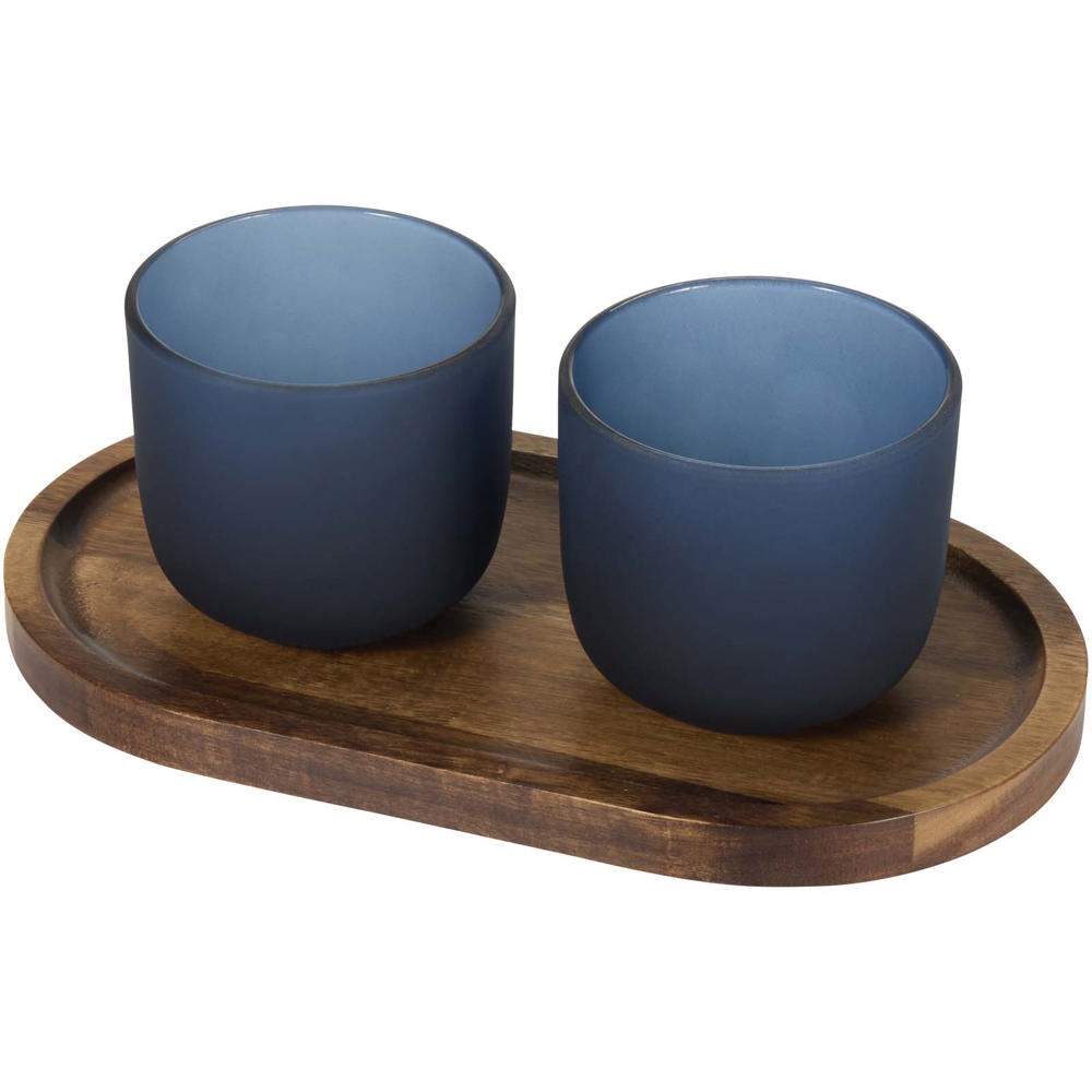 Male houten serveerblad en glazen bekerset - matte afwerking