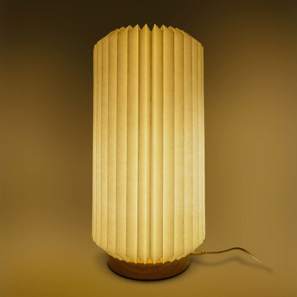 Coollux vouwbare papieren LED lamp Aurora Tall op houten voet, 32cm