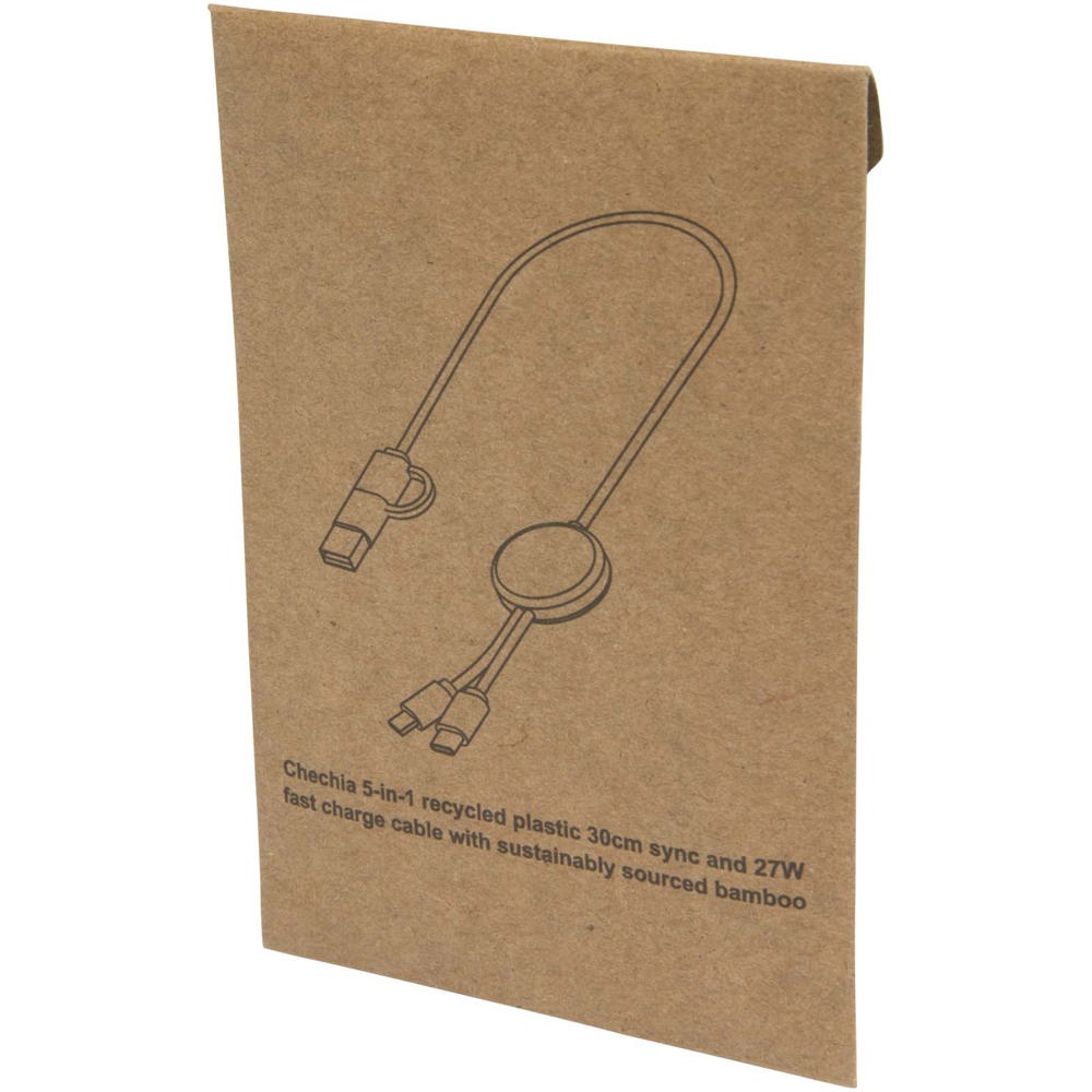Chechia 5-in-1 30 cm datasynchronisatie- en 27 W snellaadkabel van gerecycled plastic met bamboe details