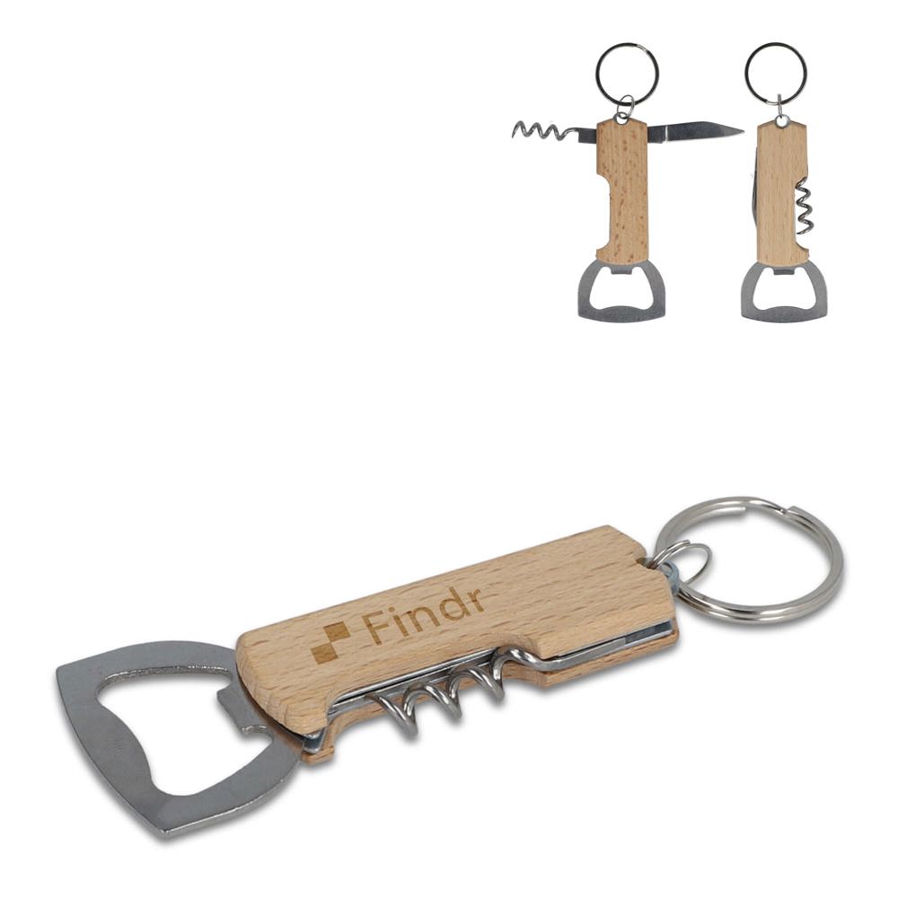 Bamboe wijn &amp; flesopener sleutelhanger