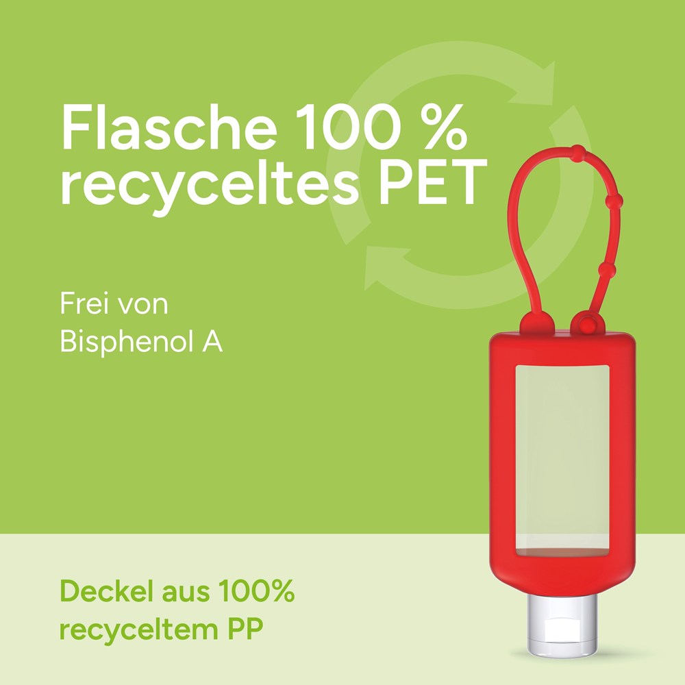 Handreinigingsgel, Bumper 50 ml, rood, Body Label (R-PET)