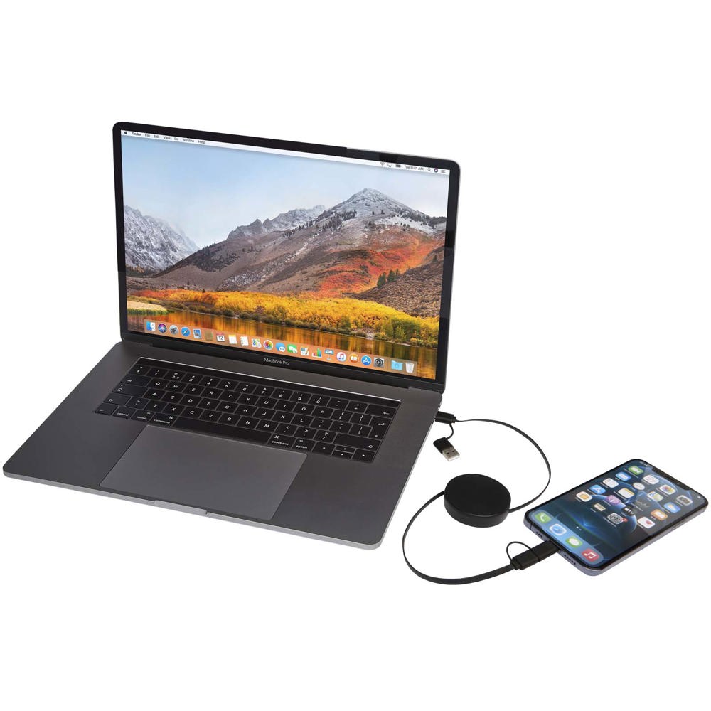 Citala 5-in-1 90 cm intrekbare datasynchronisatie- en 40 W snellaadkabel van gerecycled plastic