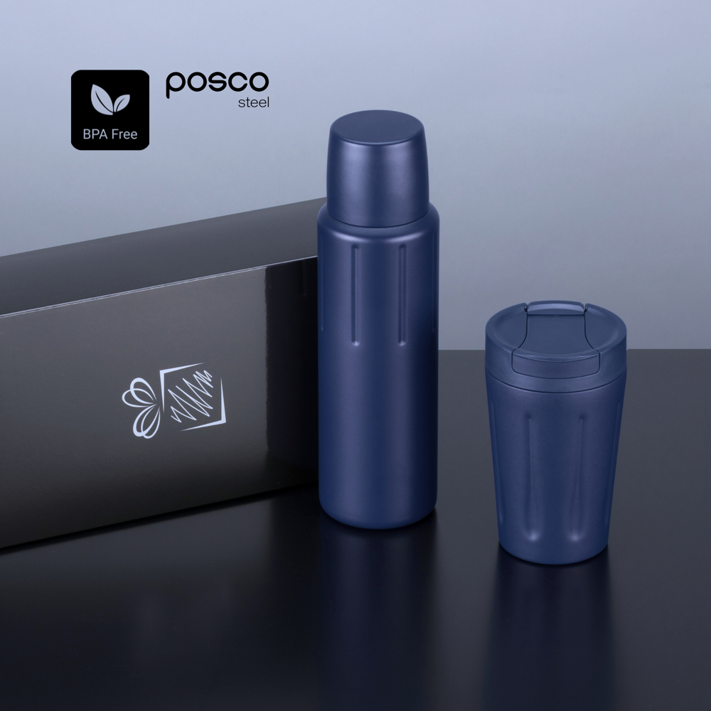 Scandic Set: thermomok 350 ml en thermosfles 750 ml - Marineblauw