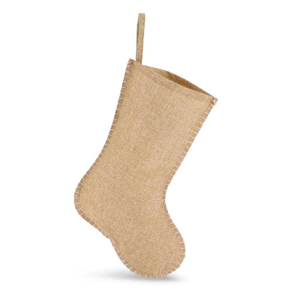 Jute-stijl kerstsok met decoratieve stiksels 40 cm