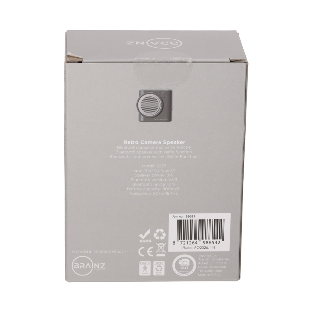BRAINZ Retro Camera Speaker Grijs