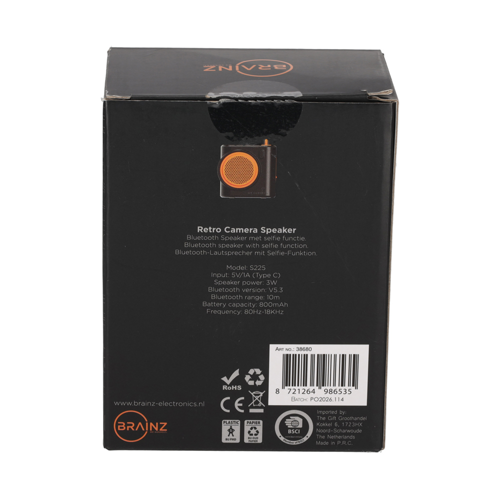 BRAINZ Retro Camera Speaker Zwart