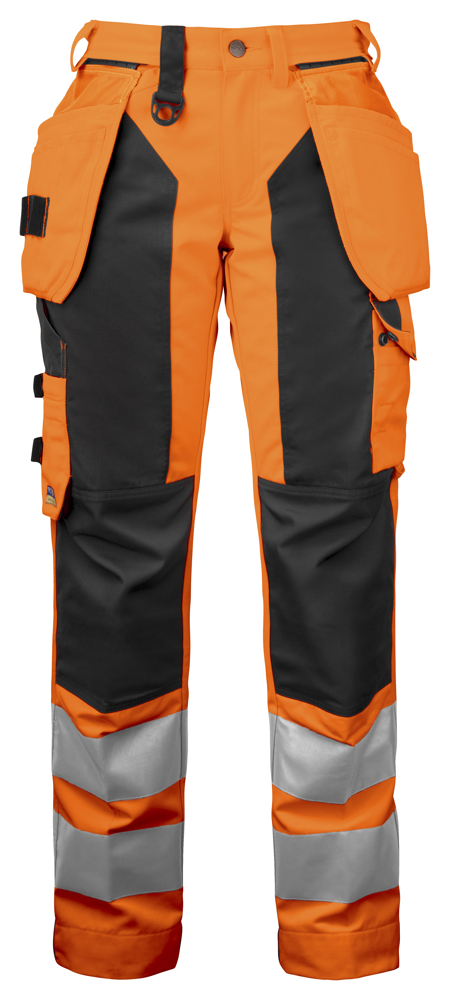 6519 SIGNALISATIE BROEK MET KNIEZAKKEN EN SPIJKERKZAKKEN EN ISO 20471 KLASSE 2 DAMES - oranje/zwart