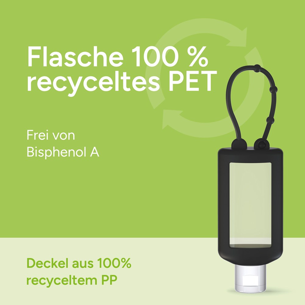 Handreinigingsgel, Bumper 50 ml, zwart, Body Label (R-PET)