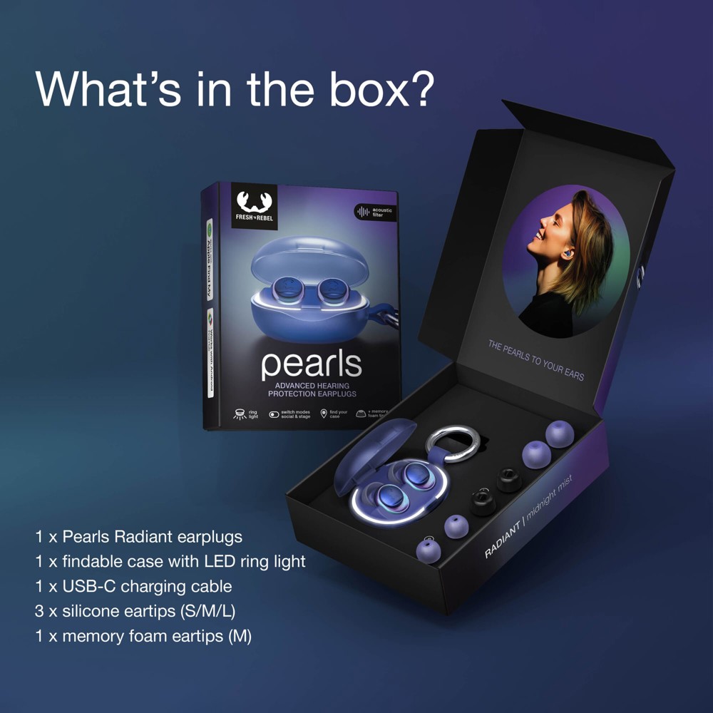 Fresh 'n Rebel Pearls Radiant Festival Oordopjes – Gecertificeerde Gehoorbescherming – Case met Tracker