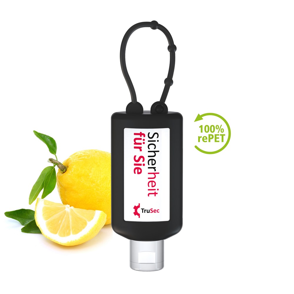 Handreinigingsgel, Bumper 50 ml, zwart, Body Label (R-PET)