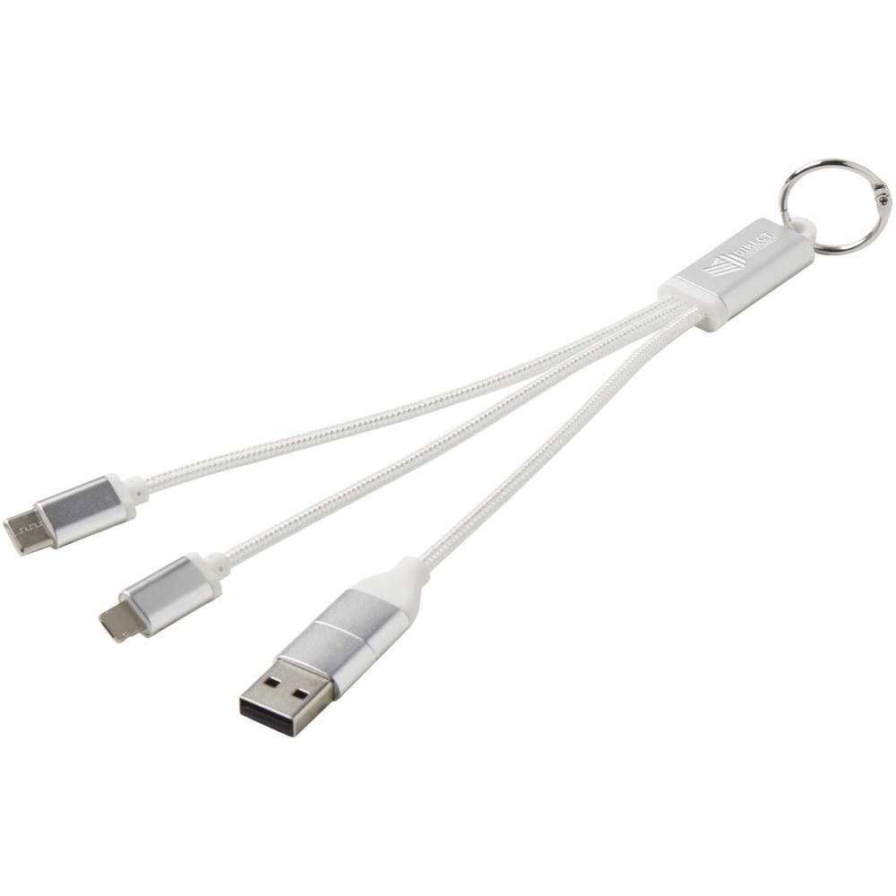 Metal 4-in-1 oplaadkabel van gerecycled aluminium met sleutelhanger