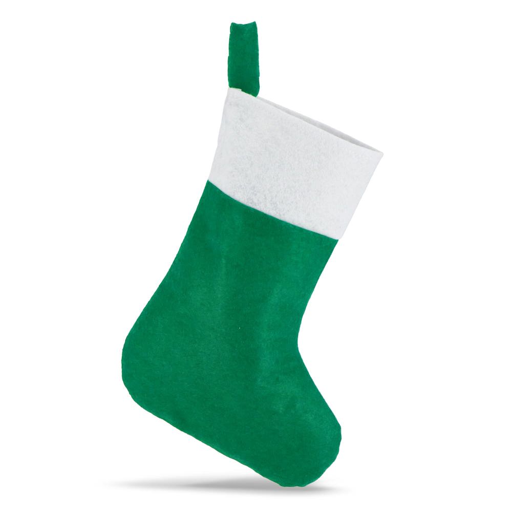 Vilten kerstsok 40 cm - Wit / Groen