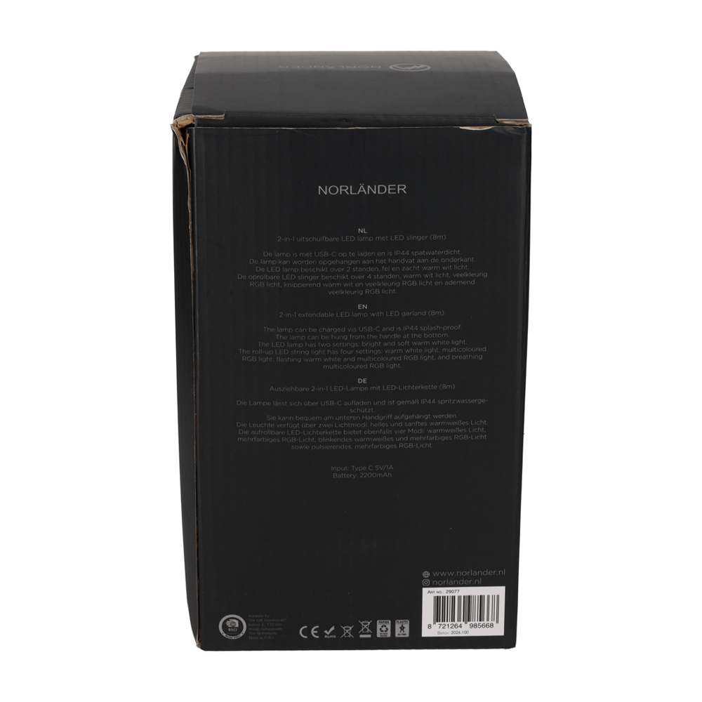 NORLÄNDER 2-in-1 Uitschuifbare LED Lamp & Slinger Zwart